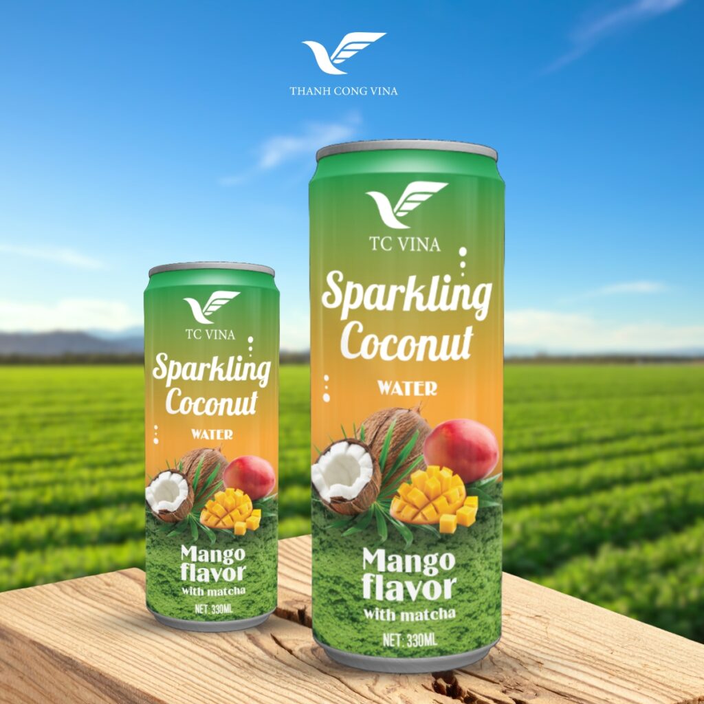 Sparkling Coconut Water Mango Flavor with Matcha