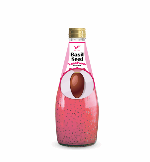 290ml TCVINA Glass Bottle Basil Seeds Drink With Lychee